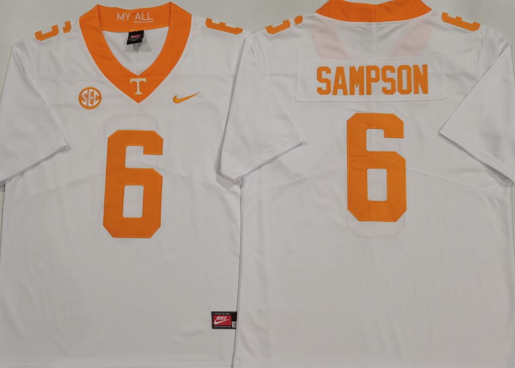 Men Tennessee Volunteers 6 Sampson White Nike 2025 NCAA Jersey